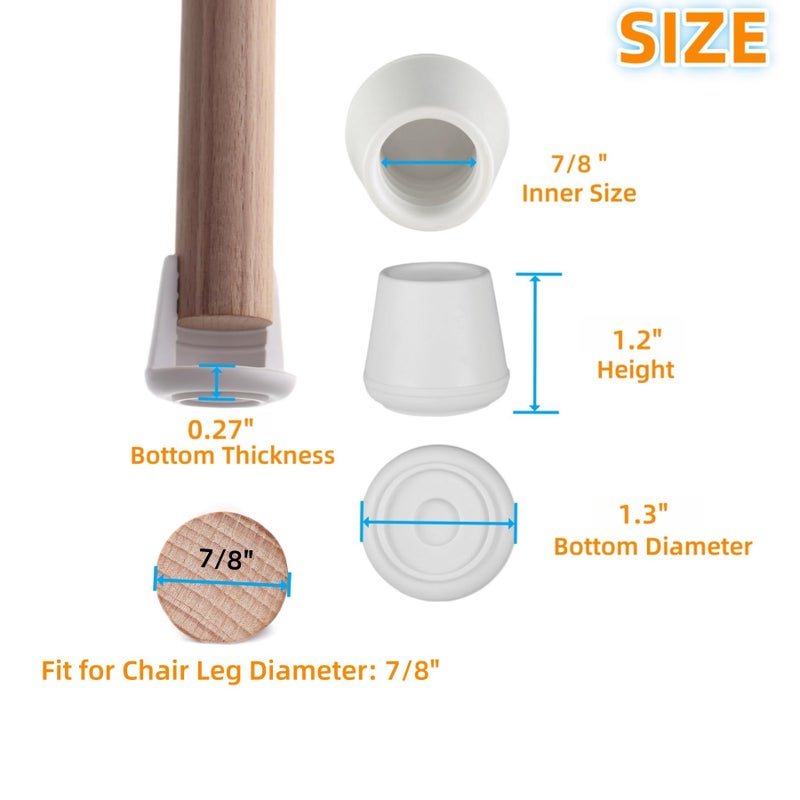 Furnigear 7/8"" Chair Leg Tips Caps, Non-Slip Rubber Leg Tips, Stool Leg Protectors Cap, Folding Metal Chair Leg Tip Replacement, Chair Leg Floor Protectors Round White, 12 Pack - Image 2